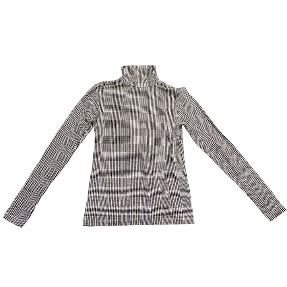 The Limited Mens Medium Turtleneck Glen Plaid Black White Long Sleeve Top